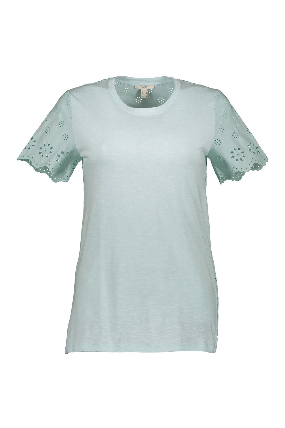 Esprit, Tricou din amestec de modal si bumbac organic cu perforatii, verde celadon pal