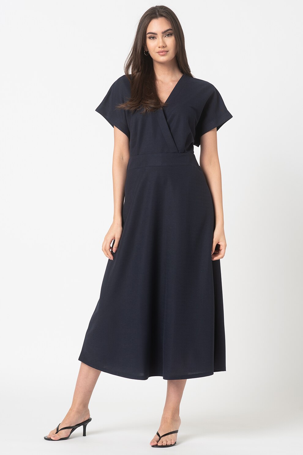 Esprit, Rochie midi cu decolteu in V, Bleumarin