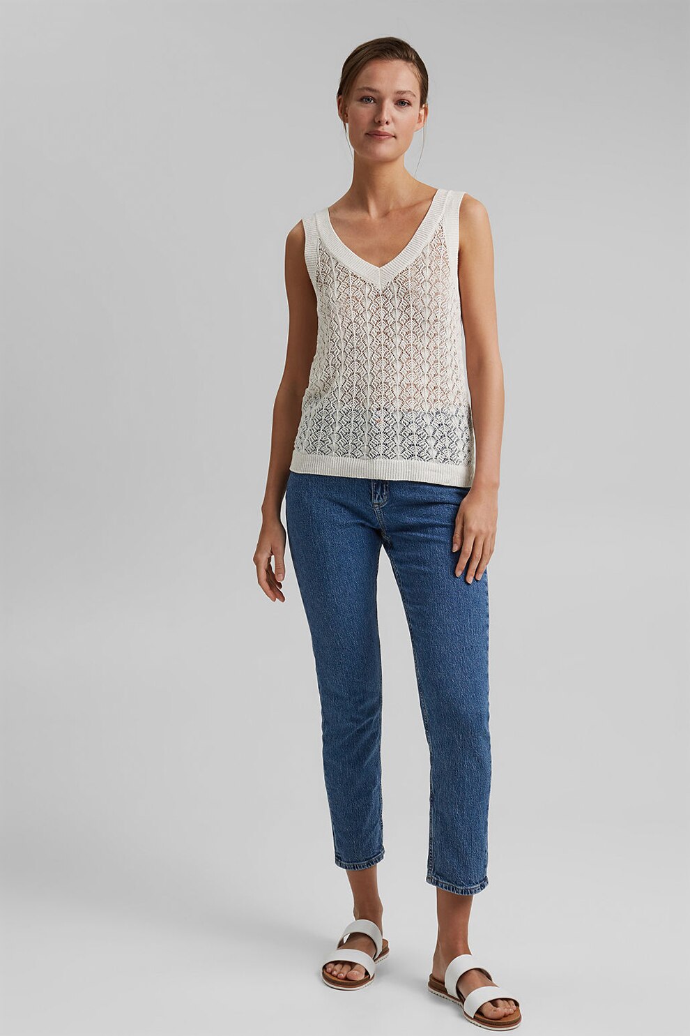 Esprit, Blugi crop relaxed fit, Bleumarin