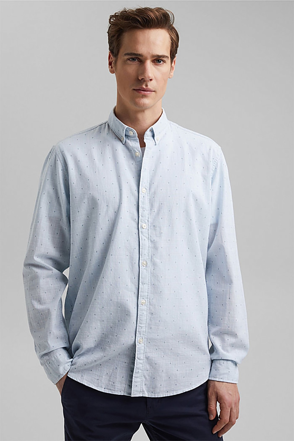 EDC by Esprit, Camasa oxford de bumbac organic cu imprimeu, Albastru pastel, M