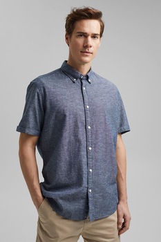 EDC by Esprit, Camasa regular fit din amestec de in, Albastru lavanda, M EDC by Esprit, Camasa regular fit din amestec de in, Albastru lavanda, M