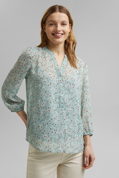 Esprit, Bluza de sifon cu model floral, Albastru pastel/Alb Esprit, Bluza de sifon cu model floral, Albastru pastel/Alb