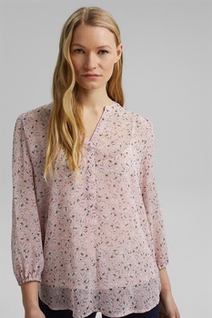 Esprit, Bluza de sifon cu model floral, Roz pastel/Alb