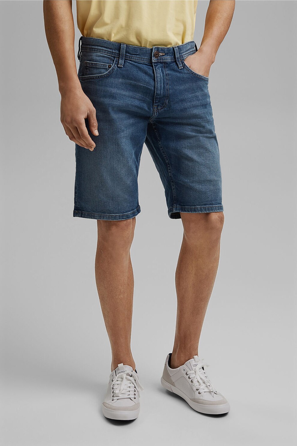 Esprit, Pantaloni scurti de denim drepti, Albastru inchis