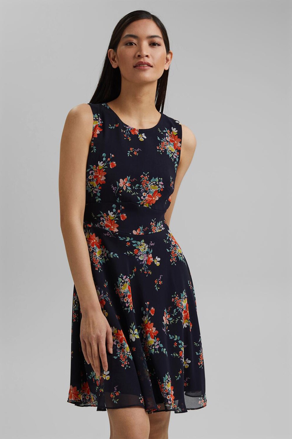 Esprit, Rochie mini cu imprimeu, Bleumarin inchis/Rosu/Verde