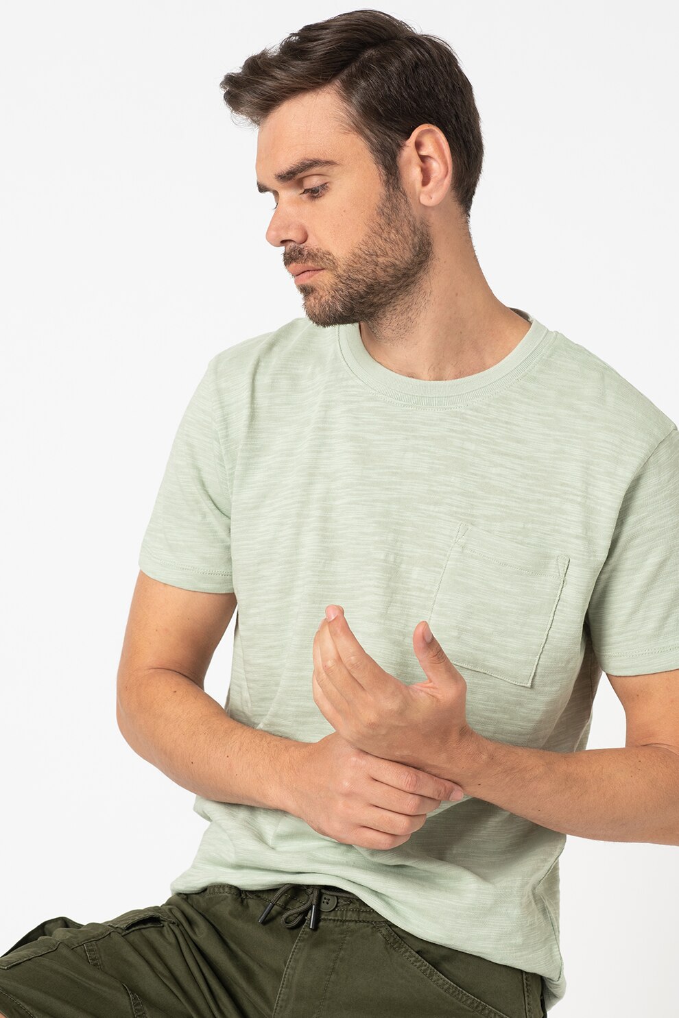 Esprit, Tricou regular fit cu buzunar pe piept, Verde pal