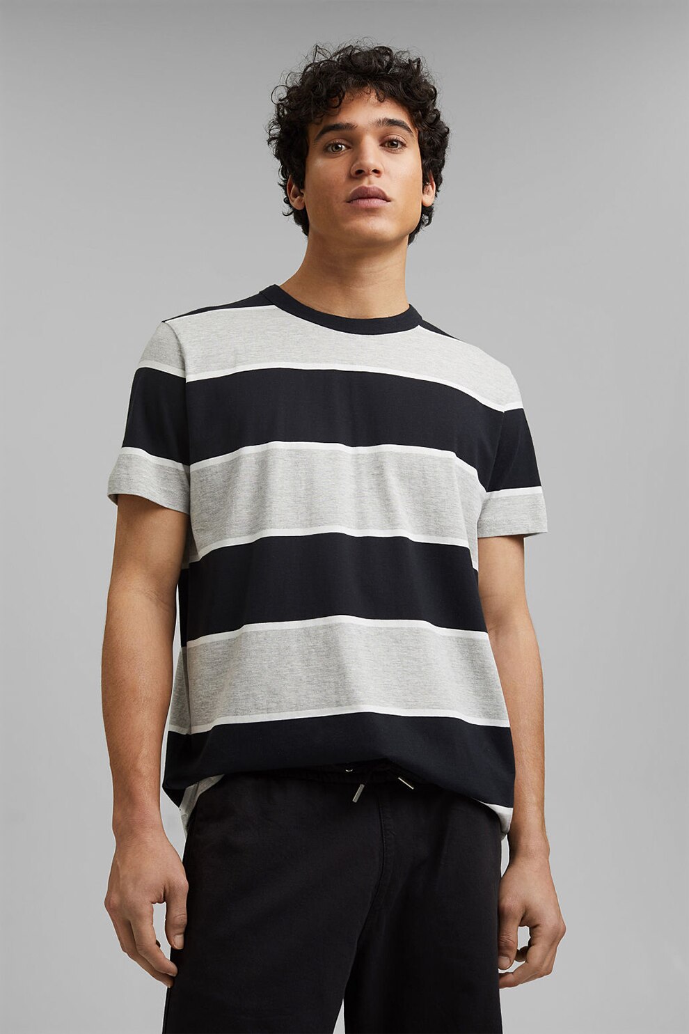 EDC by Esprit,Tricou din amestec de bumbac organic cu dungi, Gri melange/Negru