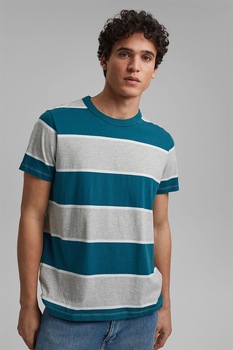EDC by Esprit,Tricou din amestec de bumbac organic cu dungi, Gri melange/Albastru EDC by Esprit,Tricou din amestec de bumbac organic cu dungi, Gri melange/Albastru
