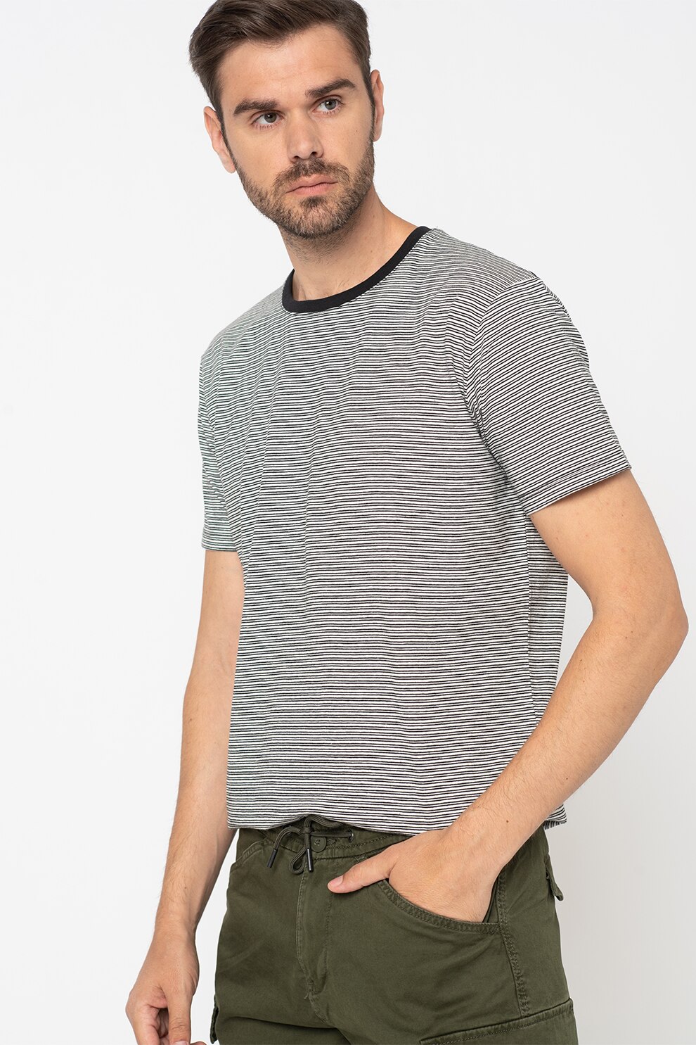 Esprit, Tricou regular fit din amestec de bumbac organic, Negru/Alb