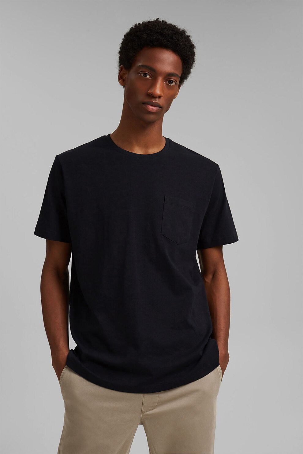 Esprit, Tricou din amestec de in si bumbac organic, Negru