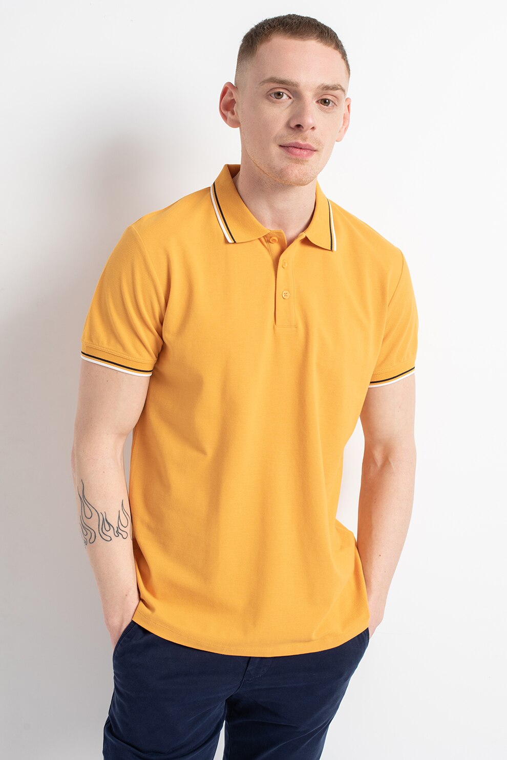 EDC by Esprit, Tricou polo de bumbac organic, Galben sofran, S