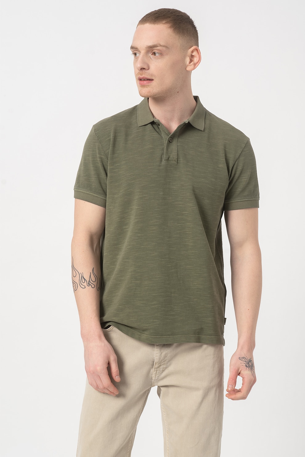 EDC by Esprit, Tricou polo de bumbac organic, Verde militar