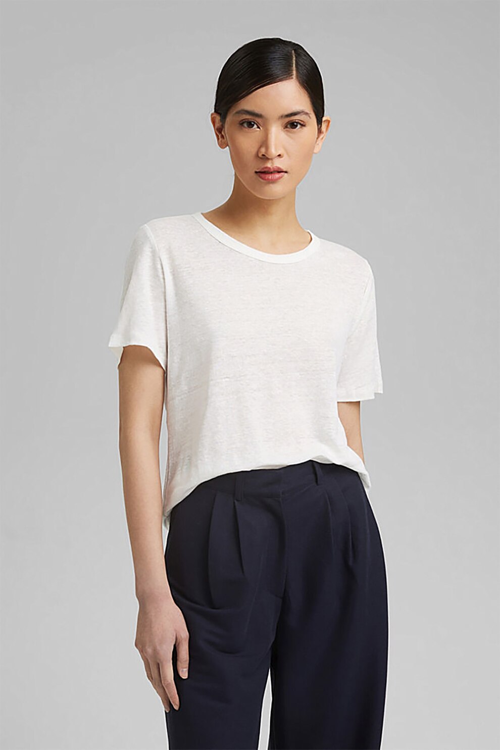 Esprit, Tricou de in cu decolteu rotund, Alb