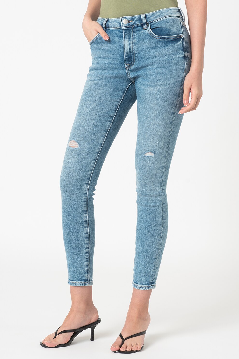 EDC by Esprit, Blugi skinny cu aspect deteriorat, Albastru deschis