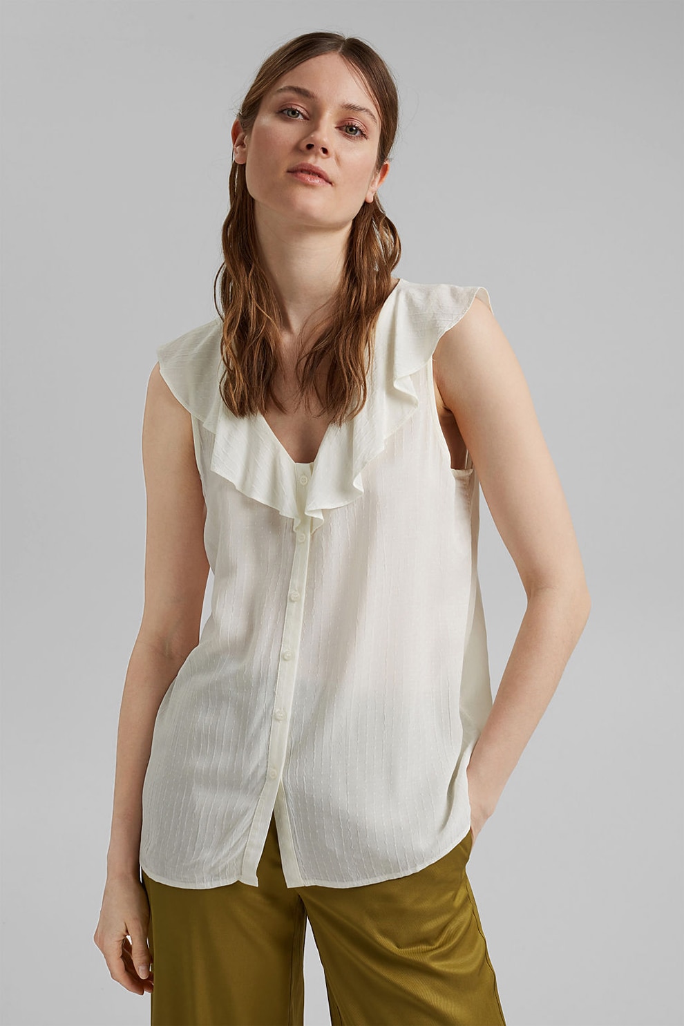 Esprit, Bluza fara maneci cu model uni, Alb, S