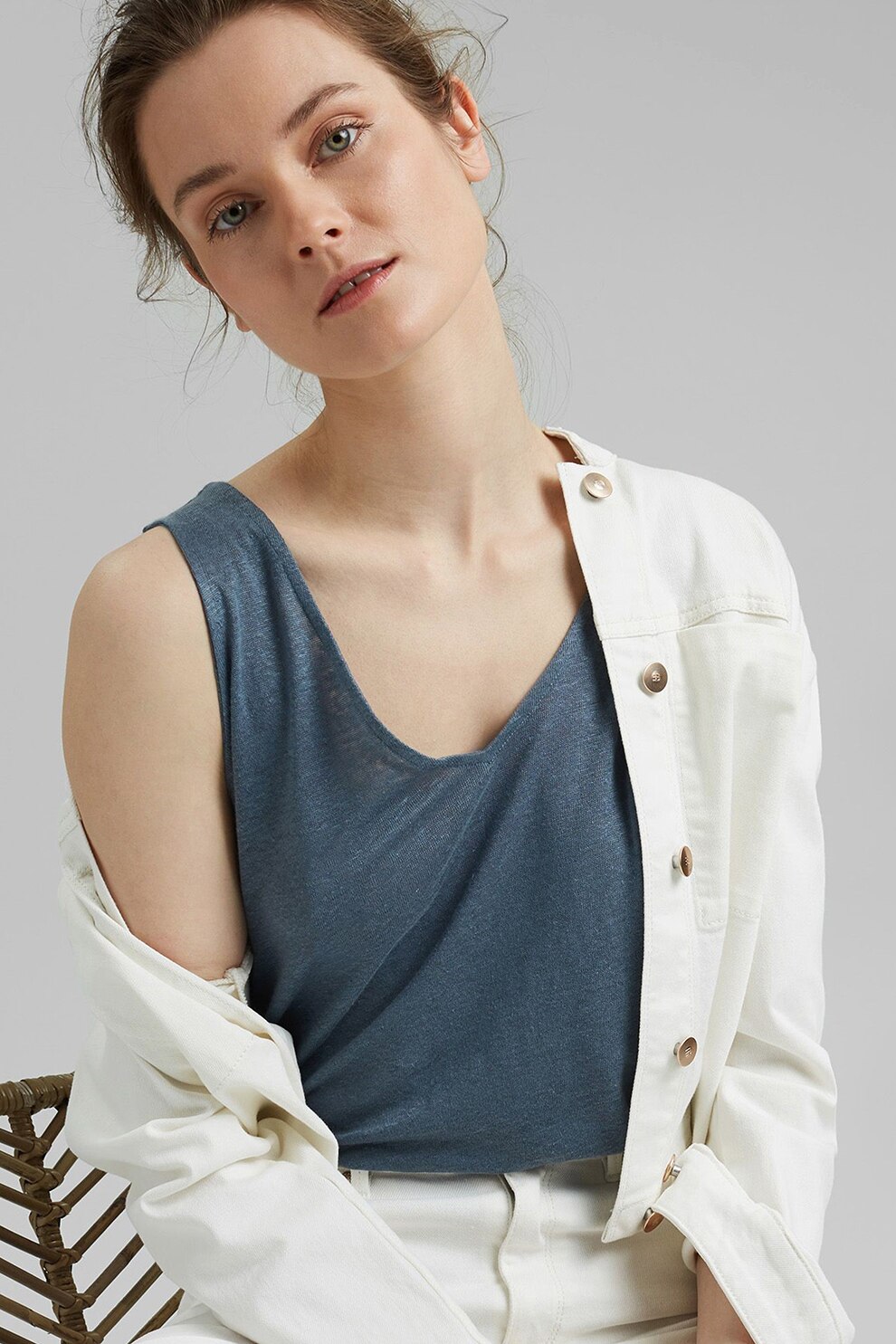 Esprit, Top de in cu decolteu in V, Albastru lavanda