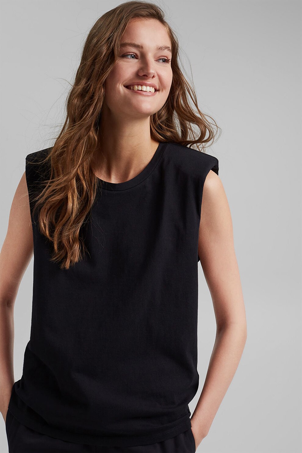 EDC by Esprit, Top de bumbac organic cu umeri intariti, Negru