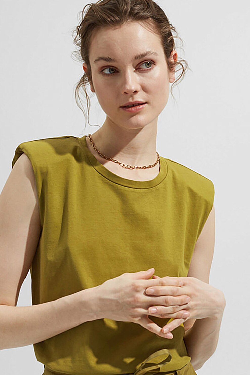EDC by Esprit, Top de bumbac organic cu umeri intariti, Verde oliv