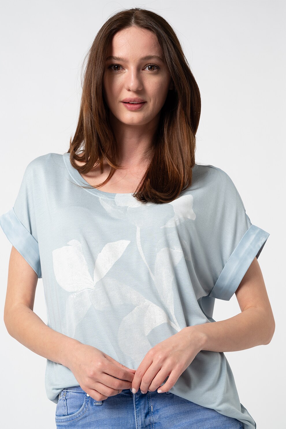 Esprit, Tricou cu imprimeu floral, Albastru deschis, XS