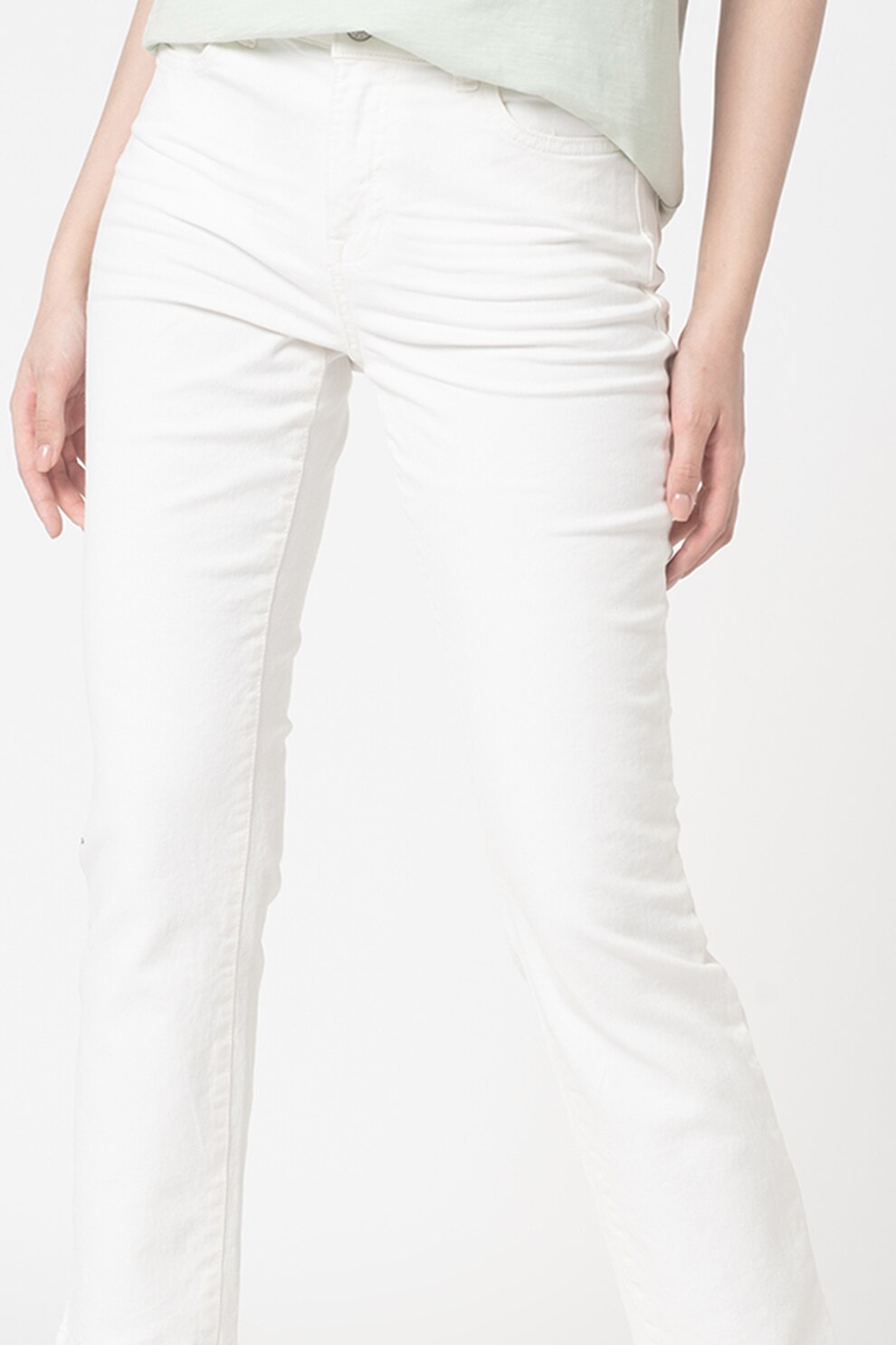 Esprit, Blugi crop skinny din amestec de bumbac organic, Alb