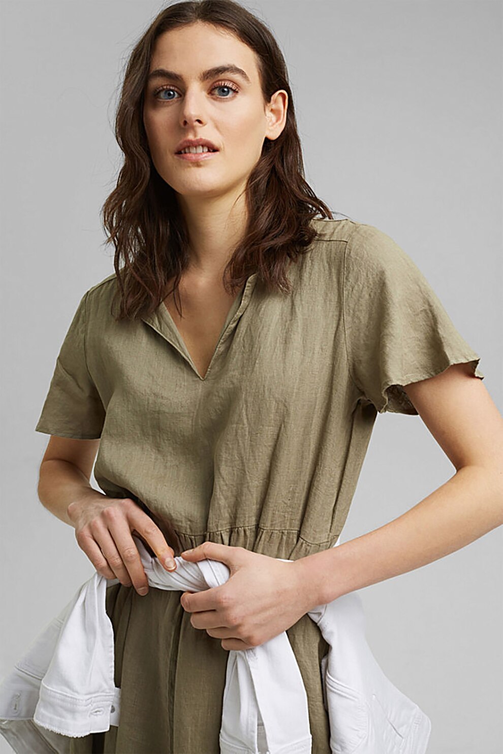 EDC by Esprit, Rochie lejera cu decolteu in V, Verde oliv