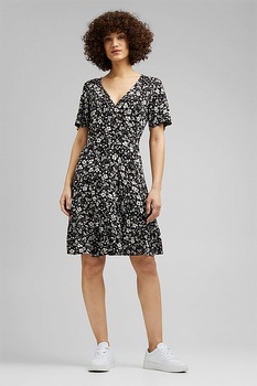 Esprit, Rochie petrecuta cu imprimeu floral, Negru/Alb/Oranj Esprit, Rochie petrecuta cu imprimeu floral, Negru/Alb/Oranj