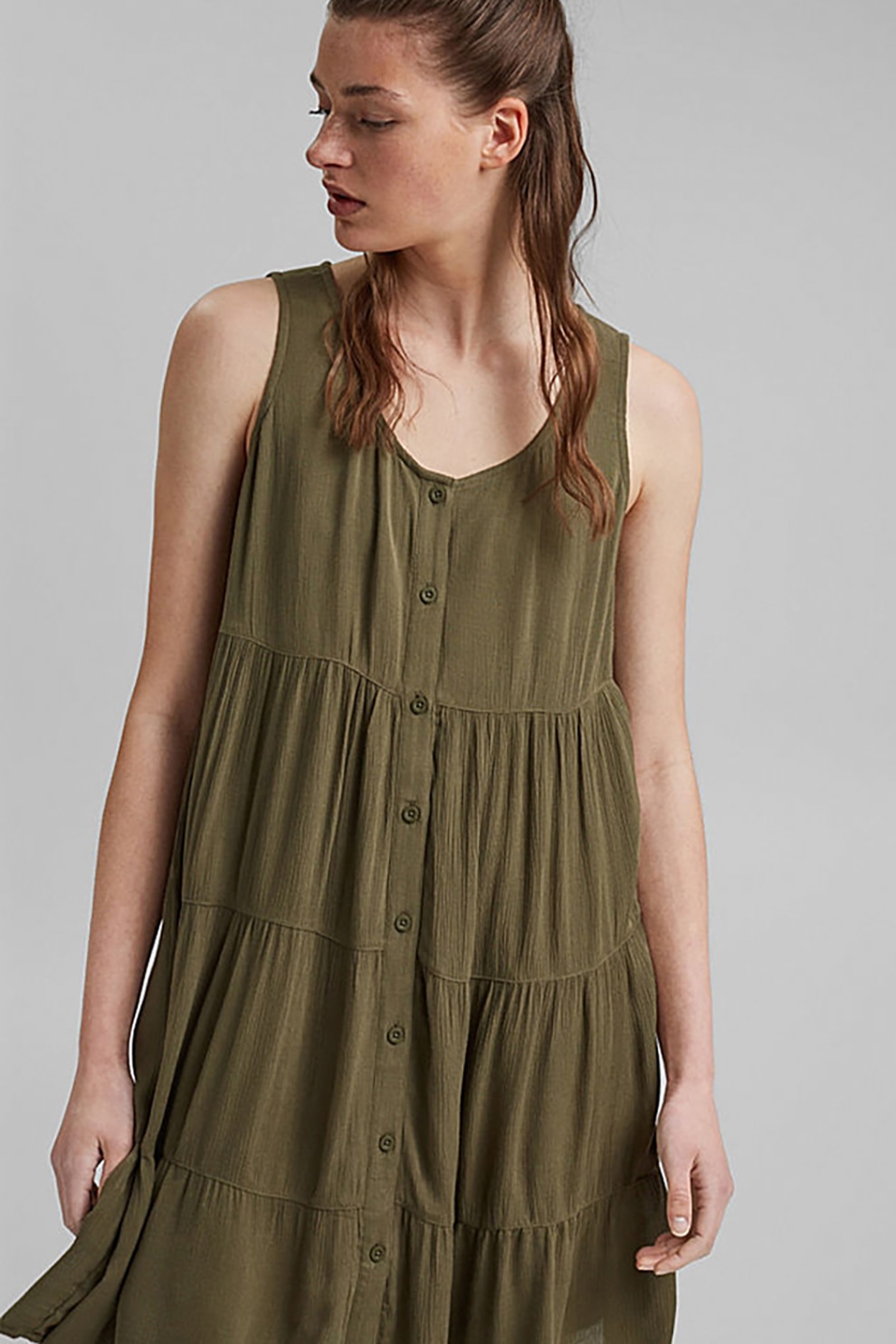 EDC by Esprit, Rochie vaporoasa cu nasturi, Verde militar