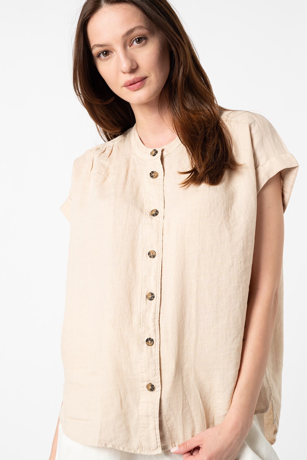 EDC by Esprit, Camasa-tunica din in, Maro camel, L