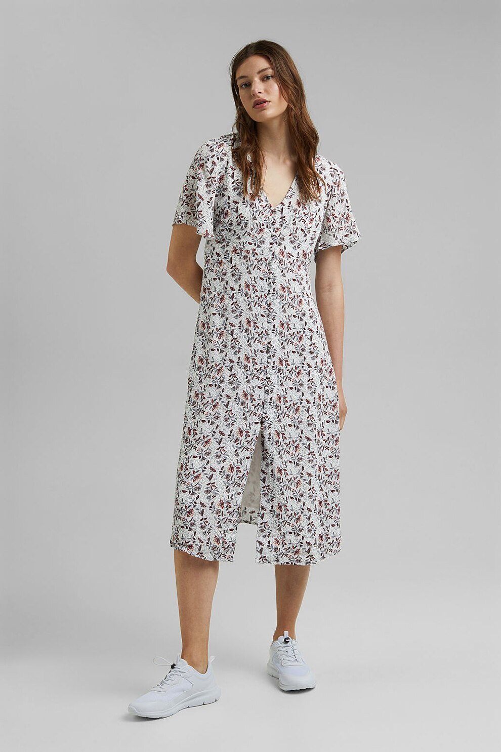 EDC by Esprit, Rochie midi cu model floral, Alb prafuit