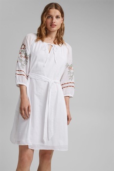 Esprit, Rochie din bumbac organic cu detalii brodate, Alb, XS Esprit, Rochie din bumbac organic cu detalii brodate, Alb, XS