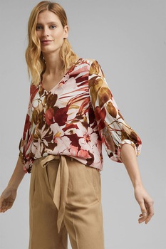 Esprit, Bluza cu decolteu in V si imprimeu, Multicolora Esprit, Bluza cu decolteu in V si imprimeu, Multicolora