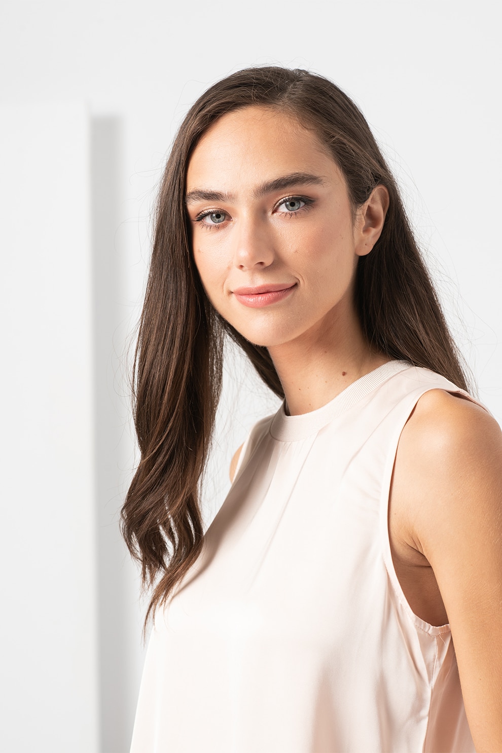 Esprit, Bluza fara maneci cu aspect satinat, Piersica