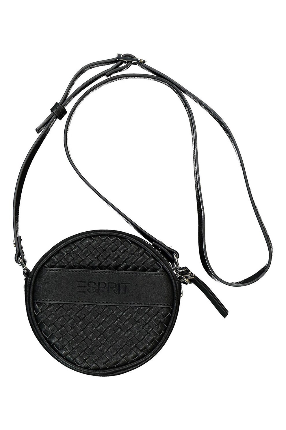 Esprit, Geanta crossbody rotunda cu model valurit, Negru