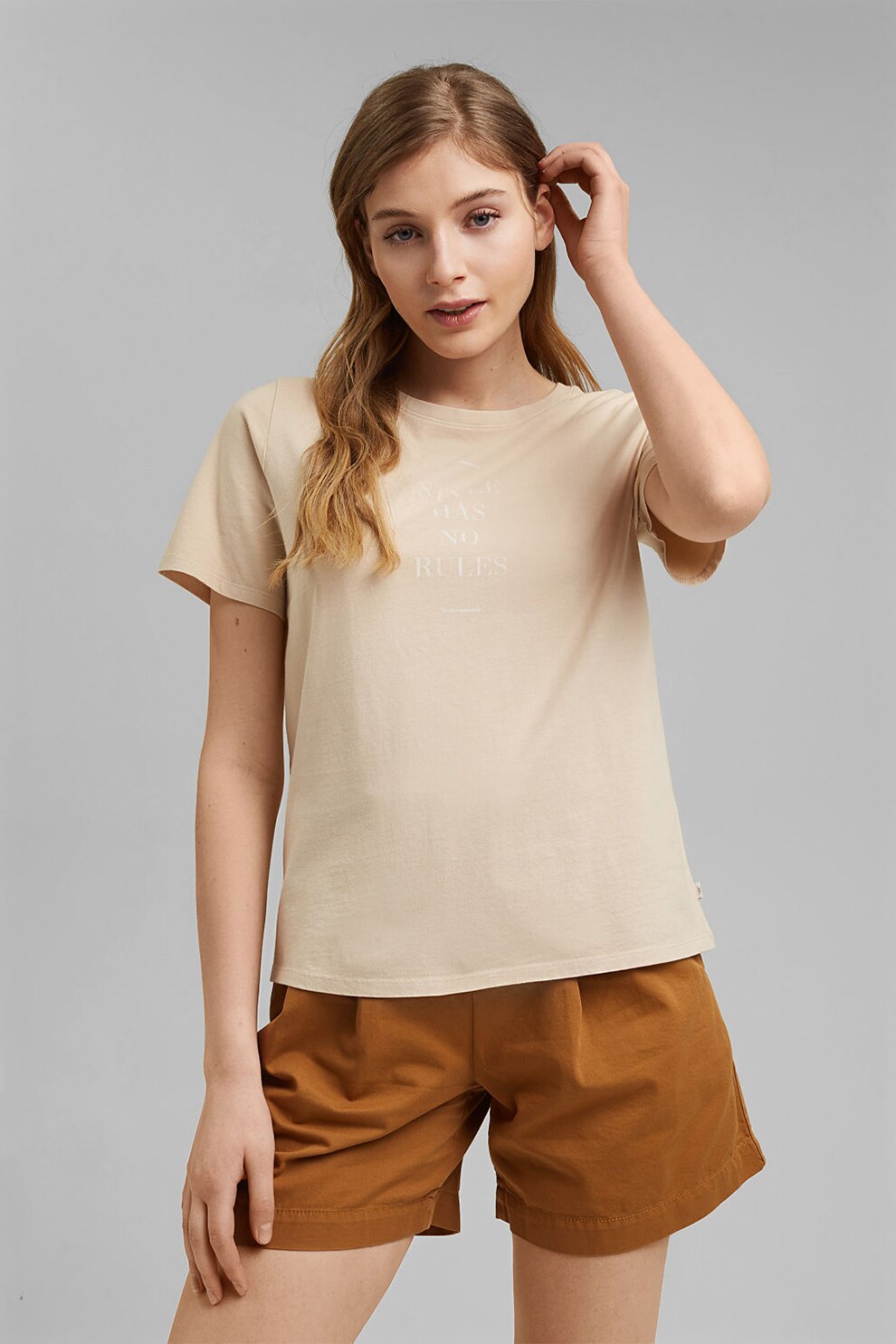 EDC by Esprit, Tricou de bumbac organic cu imprimeu text, Bej