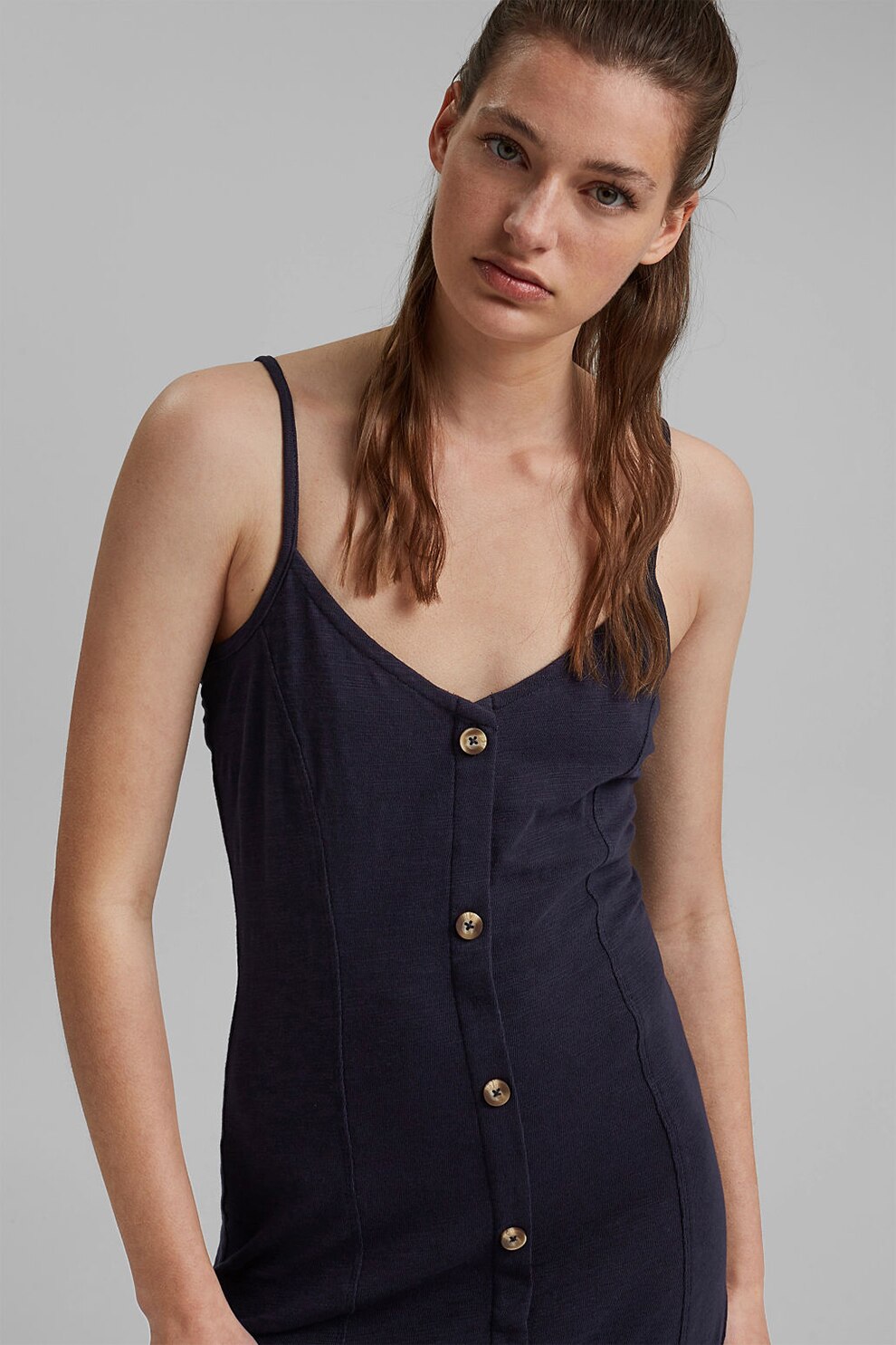 EDC by Esprit, Rochie din bumbac organic cu decolteu in V, Bleumarin