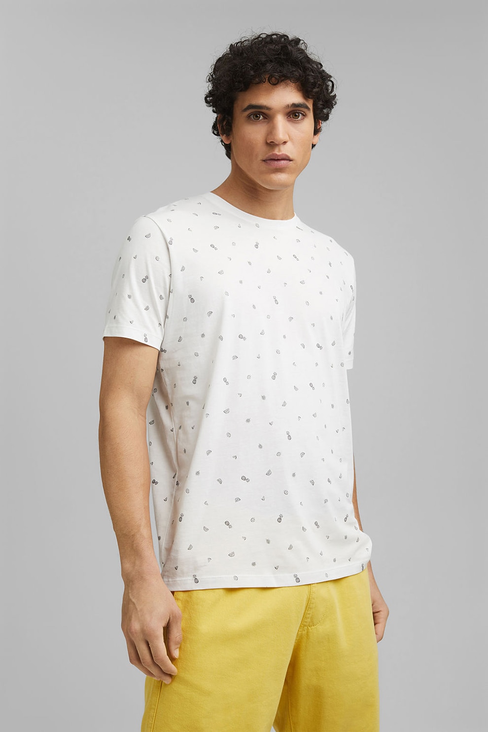 EDC by Esprit, Tricou regular fit de bumbac organic cu imprimeu cu fructe, Alb