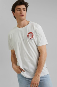 EDC by Esprit, Tricou de bumbac organic cu detaliu cu imprimeu grafic, Alb/Rosu, XL EDC by Esprit, Tricou de bumbac organic cu detaliu cu imprimeu grafic, Alb/Rosu, XL