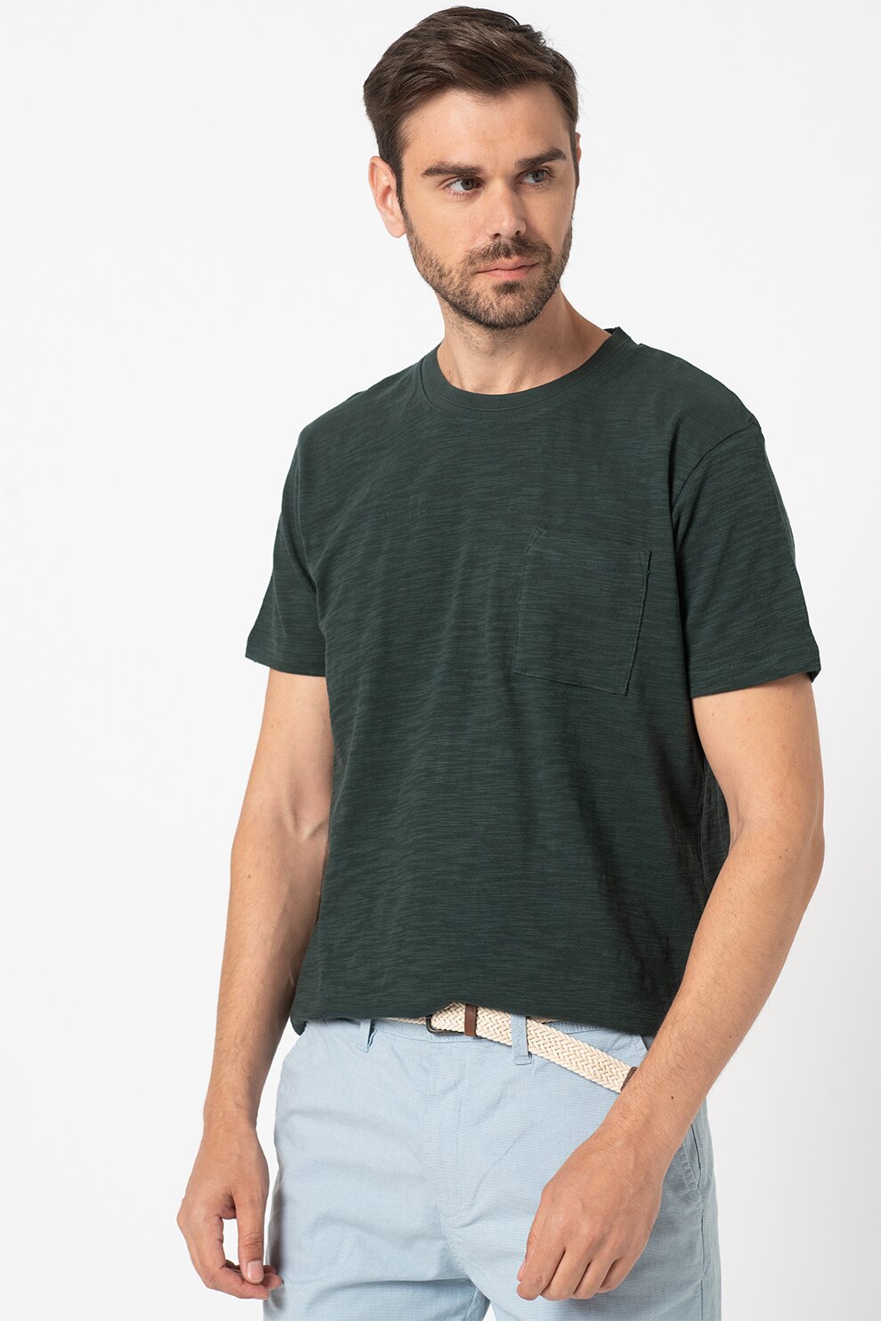 Esprit, Tricou regular fit cu buzunar pe piept, Verde englez