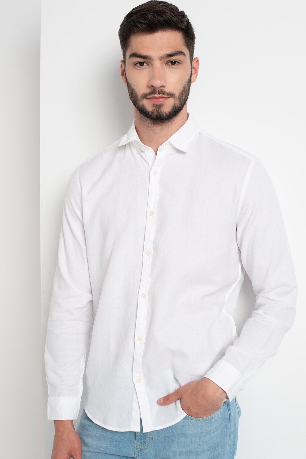 Esprit, Camasa regular fit de bumbac organic cu aspect texturat, Alb