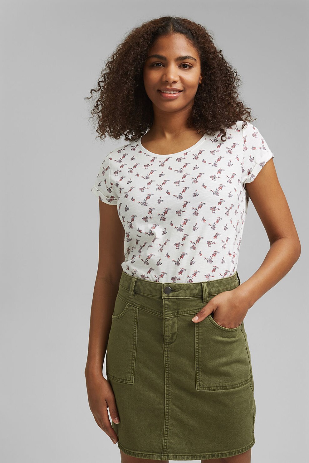 EDC by Esprit, Tricou de bumbac organic cu model, Alb/Negru