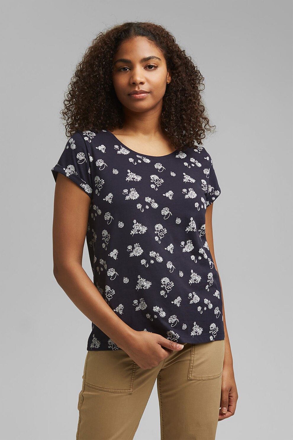 EDC by Esprit, Tricou de bumbac organic cu model, Bleumarin