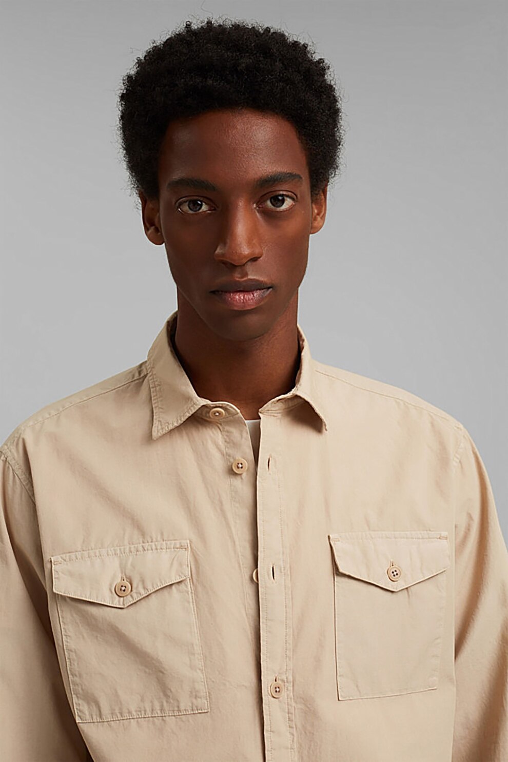 Esprit, Camasa relaxed fit de bumbac cu buzunare aplicate, Bej, M