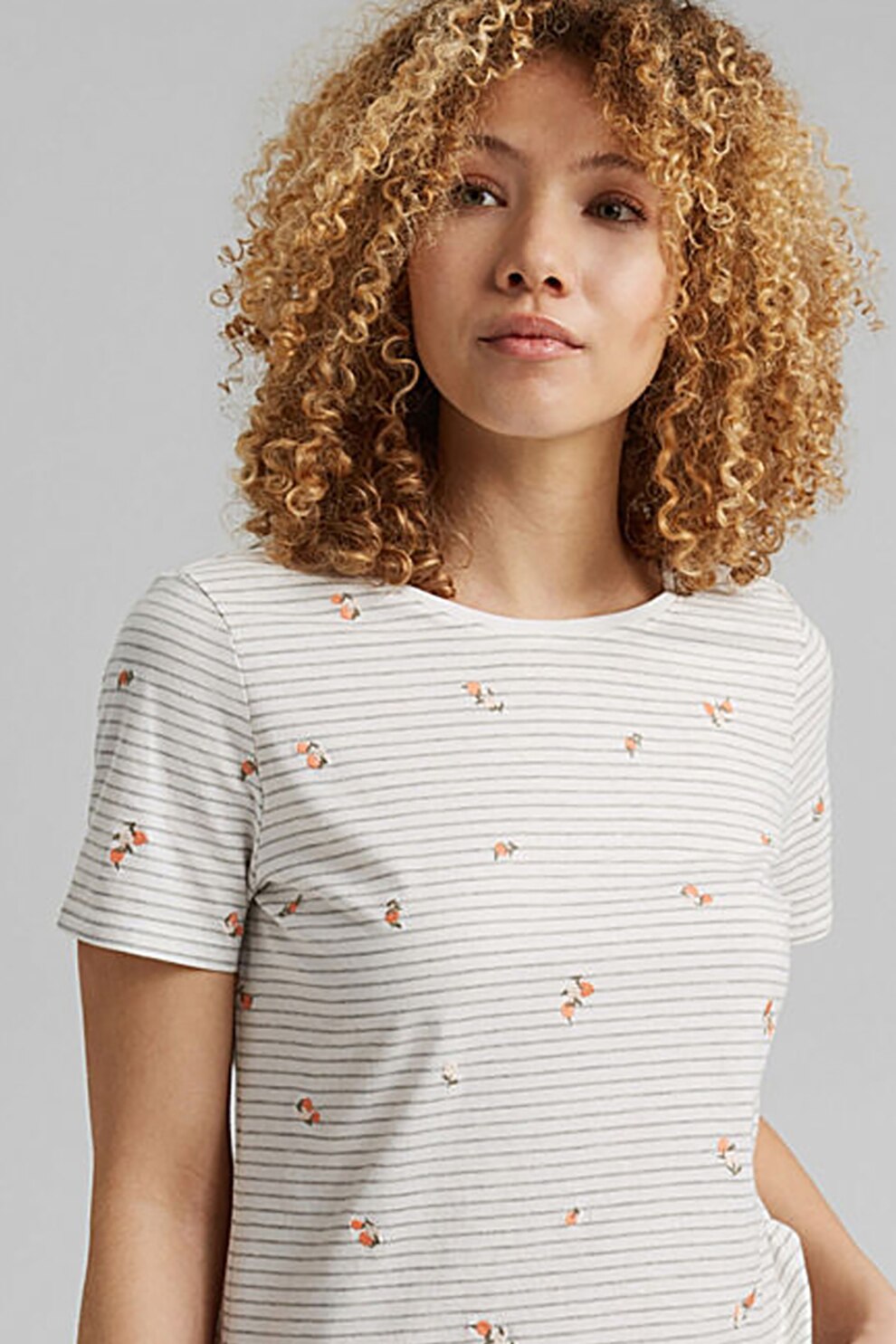 EDC by Esprit, Tricou din amestec de bumbac organic cu dungi, gri melange, oranj