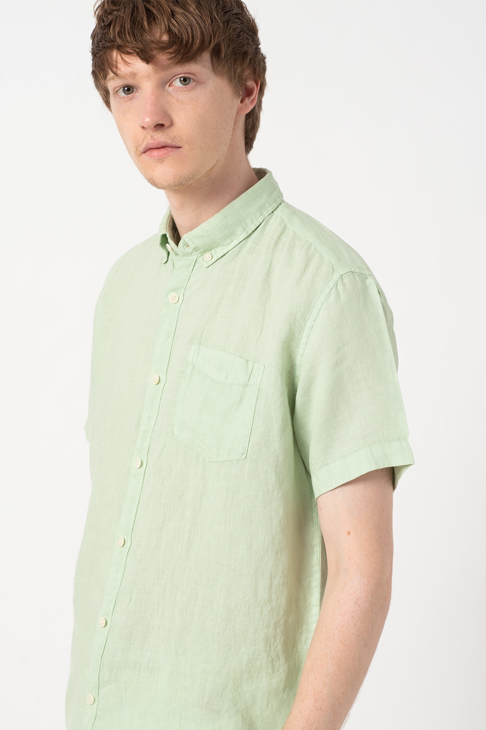 Esprit, Camasa regular fit de in cu buzunar pe piept, Verde pal