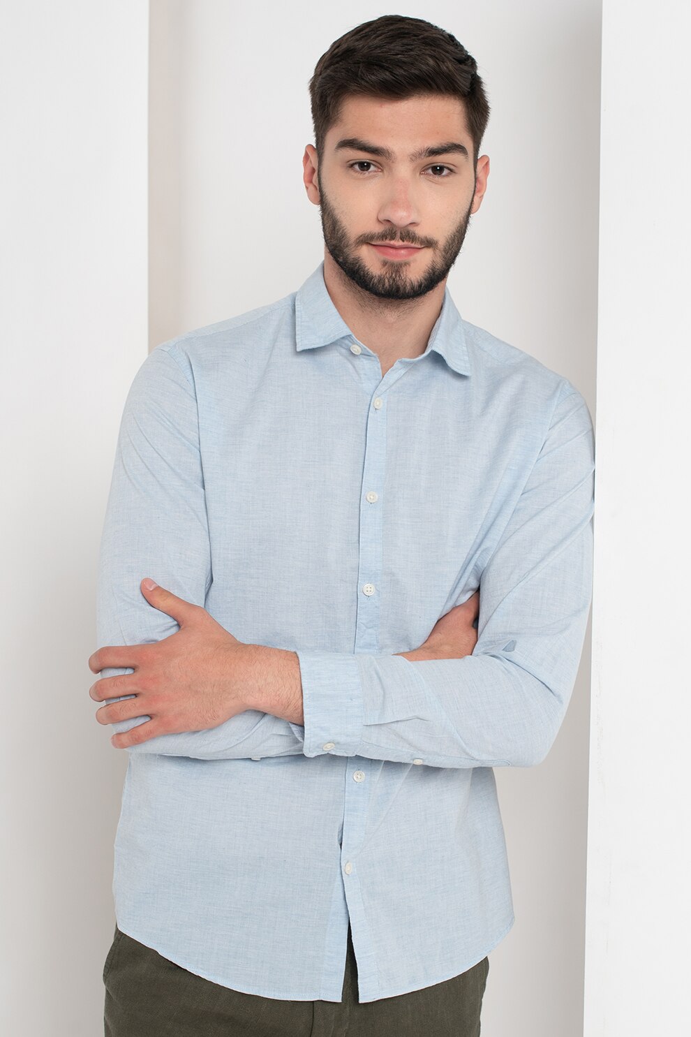 Esprit, Camasa regular fit de bumbac organic, Albastru deschis, S