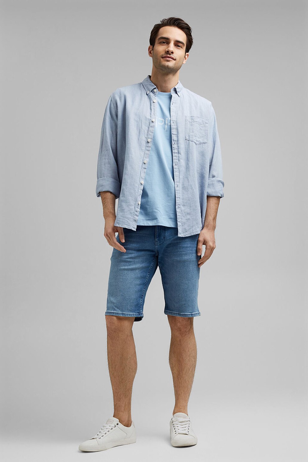 Esprit, Bermude slim fit din denim, Albastru deschis