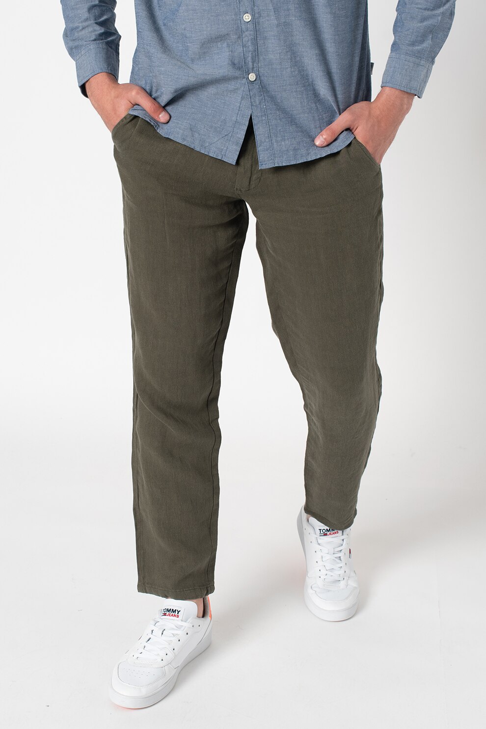 Esprit, Pantaloni relaxed fit de in, Verde militar