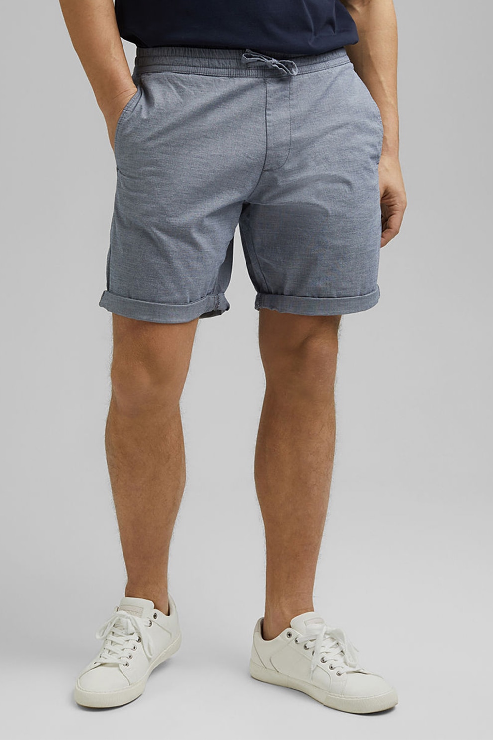 Esprit, Pantaloni scurti din amestec de bumbac organic cu banda elastica in talie, Albastru prafuit