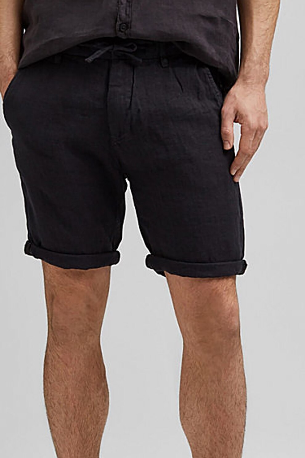 Esprit, Pantaloni scurti relaxed fit din in, Negru