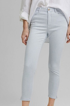 Esprit, Blugi crop skinny cu slituri laterale, Albastru pastel Esprit, Blugi crop skinny cu slituri laterale, Albastru pastel